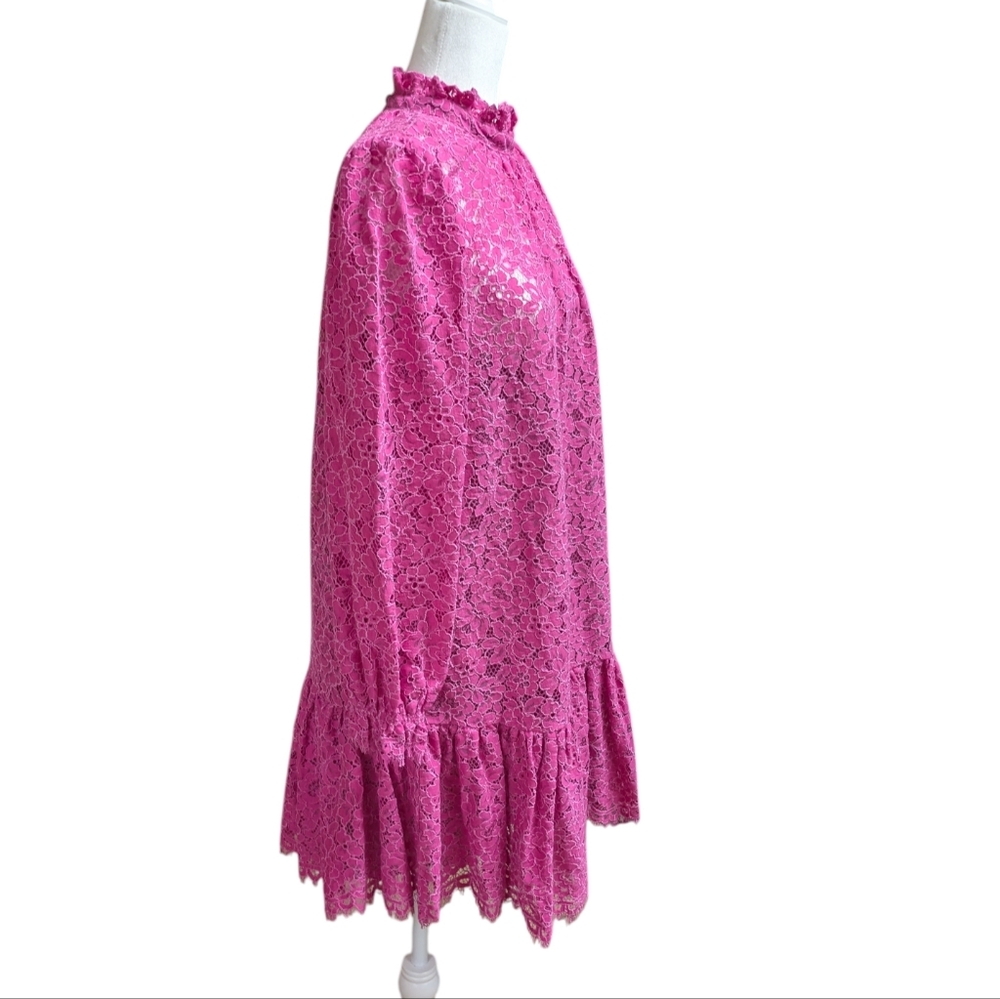 J. Crew Pink Lace Ruffle Neck Mini Dress Size Small - Picture 3 of 14
